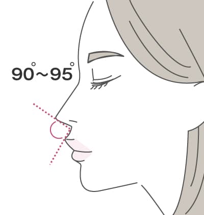 日本人女性における鼻の美的基準。90~95°