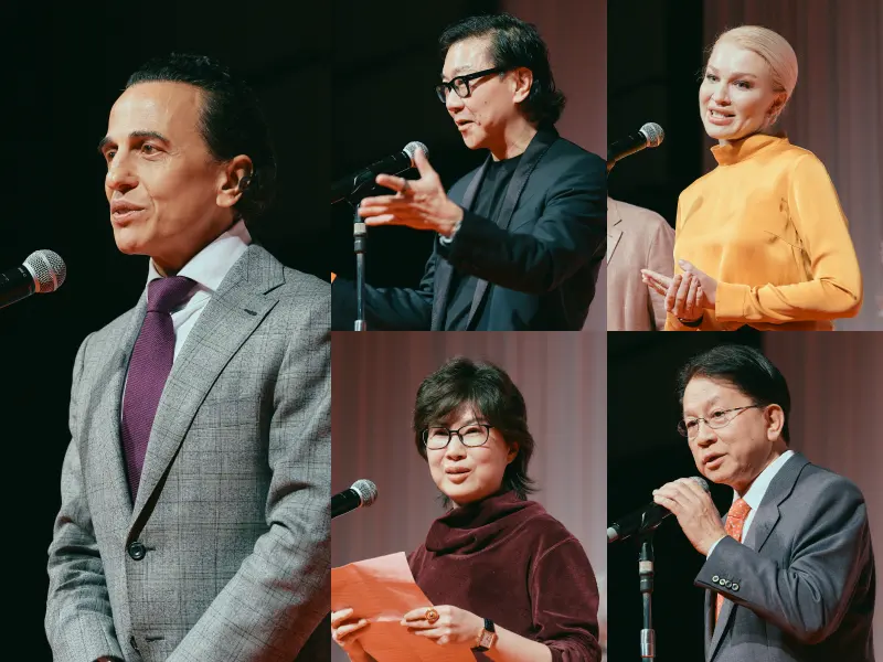 形成外科医スティーブン・リュウ医師（オーストラリア）、皮膚科医アルビナ・カジャイア医師（ジョージア）、形成外科医ハン・ワン医師（中国）、形成再建外科医アリ・ピラエッシュ医師（オランダ）、心臓血管外科医・渡邊剛医師の登壇風景